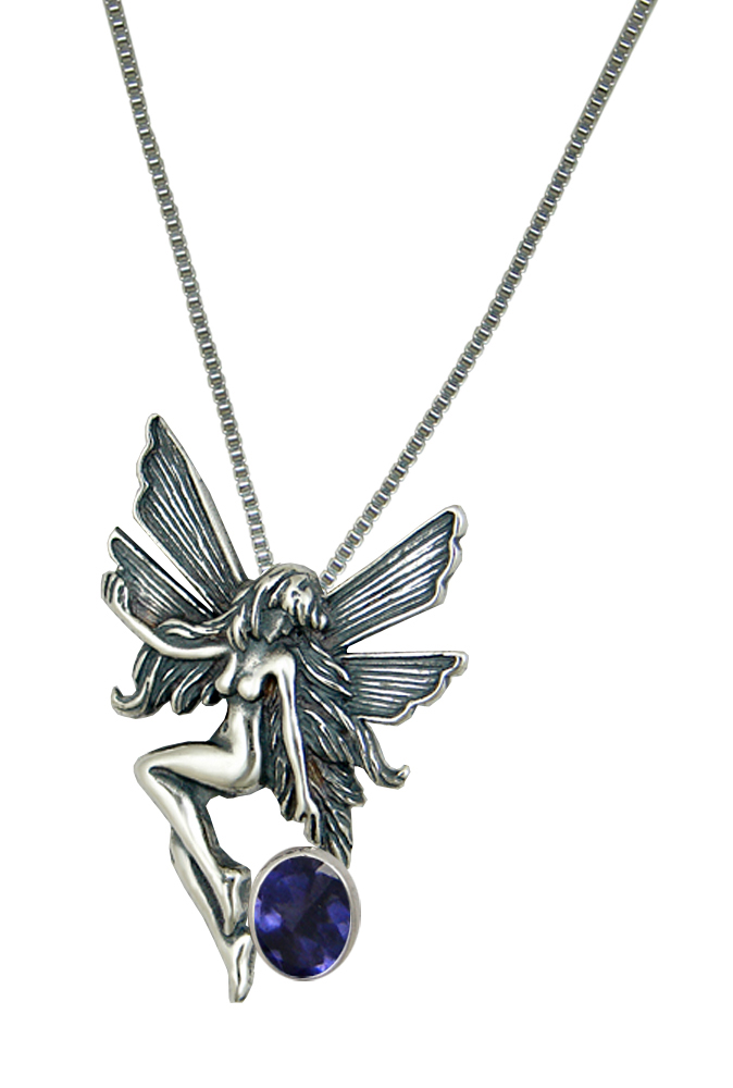 Sterling Silver Victorian "White Rock" Fairy Pendant With Iolite